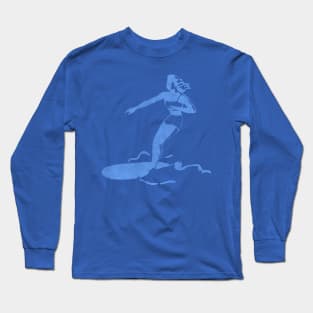 Retro Surfer Girl (Distressed Graphic Design) Long Sleeve T-Shirt